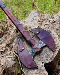 27” Handmade Medieval Warrior Double Headed Battle Axe With Leather Sheath