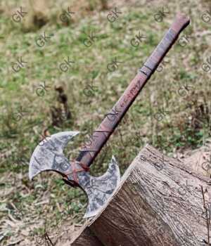 27” Handmade Medieval Warrior Double Headed Battle Axe With Leather Sheath