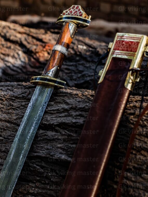 Medieval Battle Ready Hand Forged Viking Sword Damascus Steel With Scabbard GK