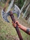 27” Handmade Medieval Warrior Double Headed Battle Axe With Leather Sheath