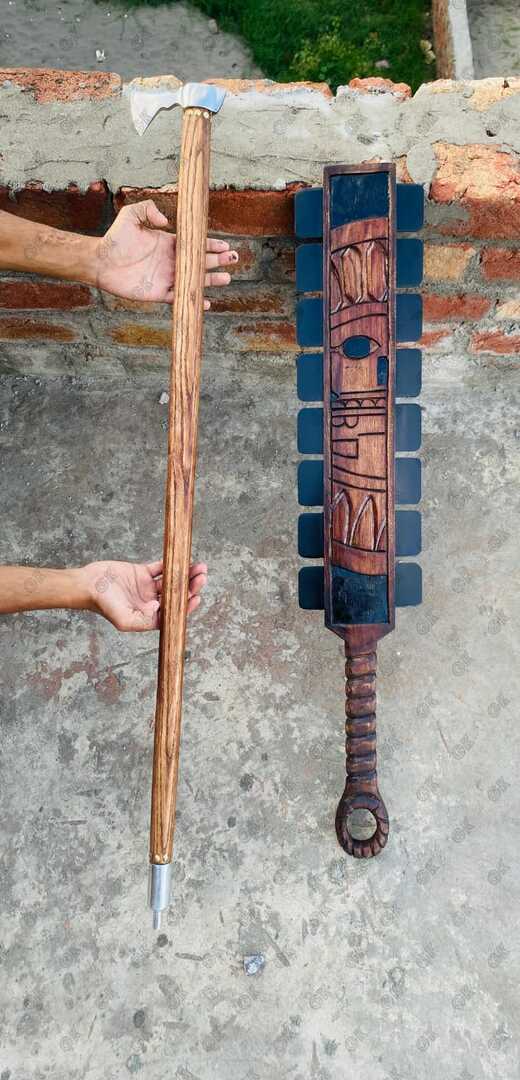 Aztec sword war club + Walking stick axe antique Parsonalizated Macuahuitl arts