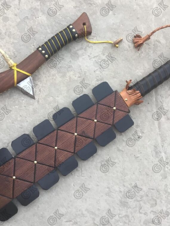 Custom handmade AZTEC sword Gum stock WAR club Macuahuitl 1075 blade ash wood 2p