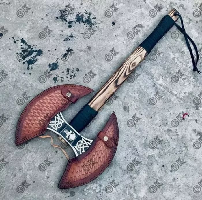 Medieval Battle Viking axe - Hand forged High carbon steel Double bit axe Sharp