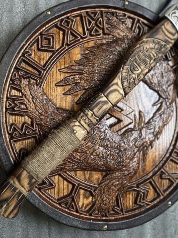 Handcraft Viking, Medieval, Battle Ready, Shield with Axe Handmade wood Engraved