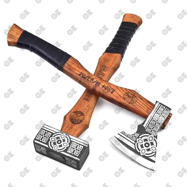2PCS set - viking axe viking hammer, Mjolnir hammer hand forged hatchet tomahawk