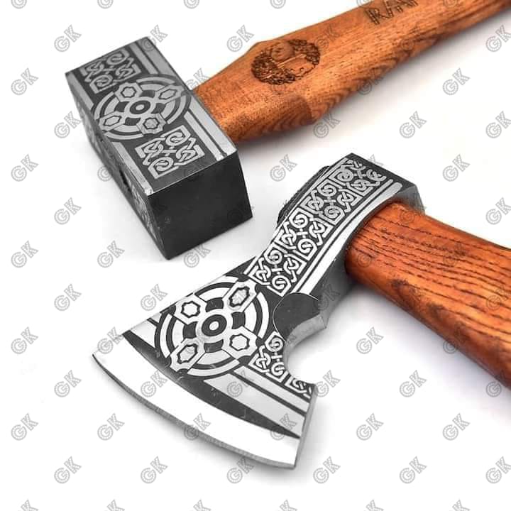 2PCS set - viking axe viking hammer, Mjolnir hammer hand forged hatchet tomahawk