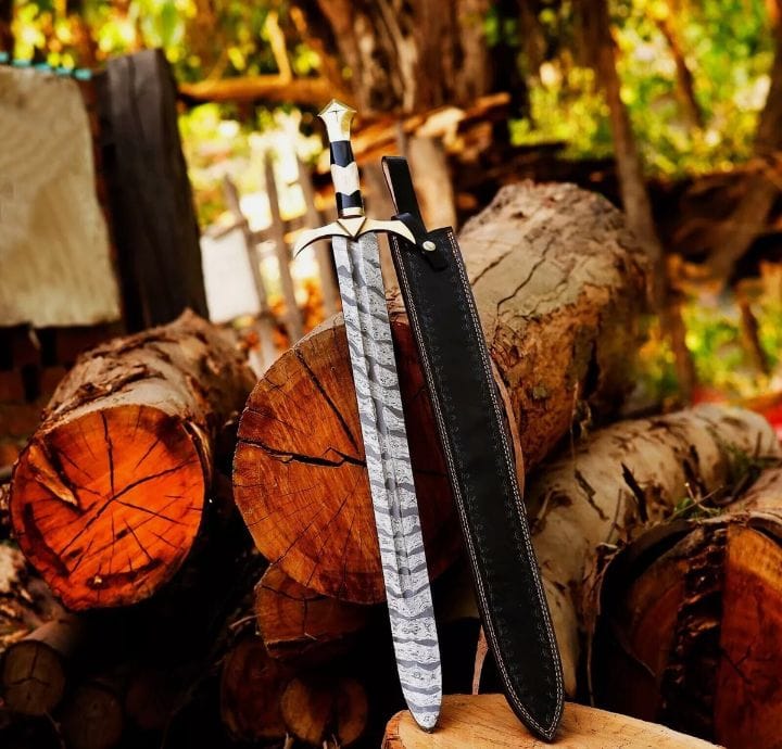 Hand Forged Damascus Steel Viking Sword Battle Ready Medieval Sword With Sheath