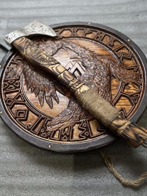 Handcraft Viking, Medieval, Battle Ready, Shield with Axe Handmade wood Engraved