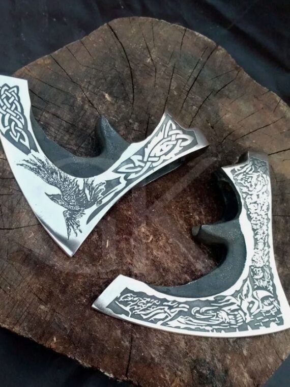 MEDIEVAL HUNTSMAN CUSTOM HAND MADE HIGH CARBON STEEL TOMAHAWK VIKING AXE 2 HEAD