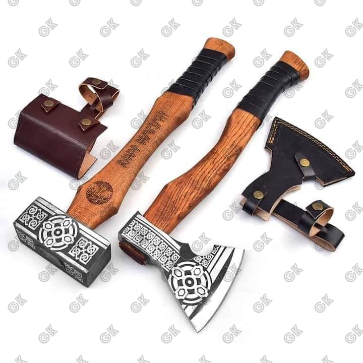 2PCS set - viking axe viking hammer, Mjolnir hammer hand forged hatchet tomahawk