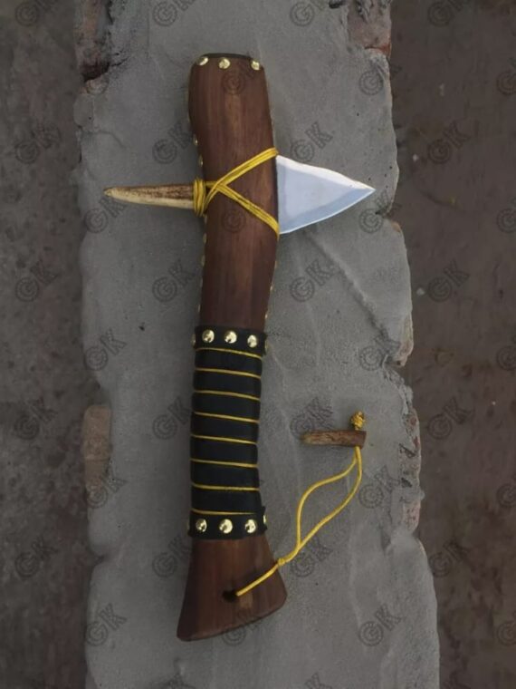 Custom Handmade personalized, gun stock, war club, Stag + 1075 steel sharp blade