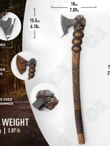 Viking Axe Battle/ Forged 1095 High temper Carbon steel ENGRAVED handle For used