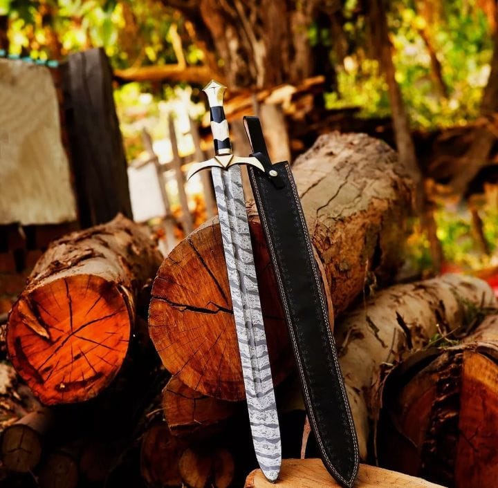 Hand Forged Damascus Steel Viking Sword Battle Ready Medieval Sword With Sheath