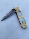Custom Hand Forged - Damascus Steel Folding Pocket Knife Mother Of Pearl, HANDLE