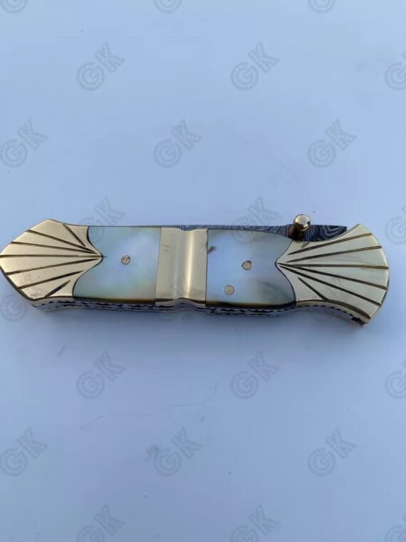 Custom Hand Forged - Damascus Steel Folding Pocket Knife Mother Of Pearl, HANDLE