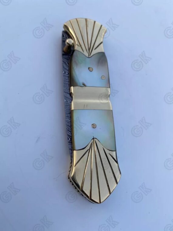 Custom Hand Forged - Damascus Steel Folding Pocket Knife Mother Of Pearl, HANDLE