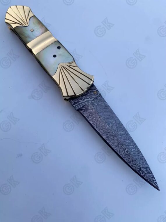 Custom Hand Forged - Damascus Steel Folding Pocket Knife Mother Of Pearl, HANDLE
