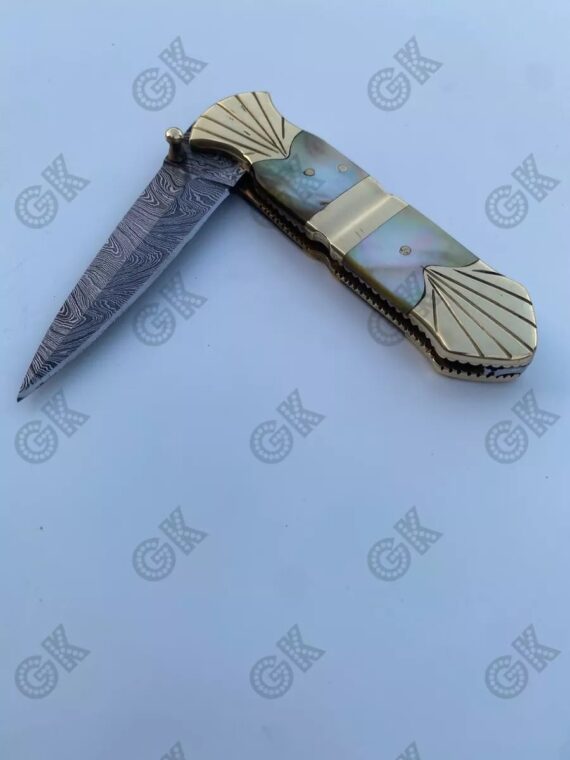 Custom Hand Forged - Damascus Steel Folding Pocket Knife Mother Of Pearl, HANDLE
